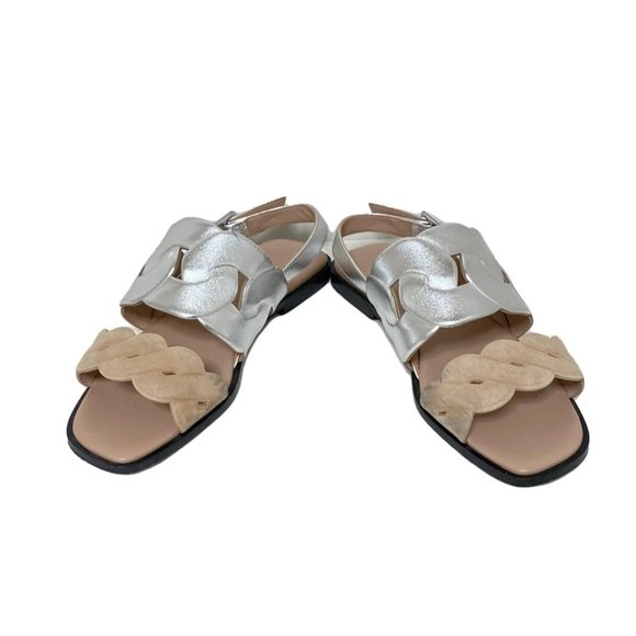 HERMES Grace Silver Beige Leather Women's Sandals 617-022625 - Picture 3 of 9